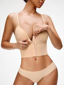 SHAPORA 一件装女士无缝塑形吊带背心，带模压罩杯，提拉收腰，前扣设计，可外穿 - 杏色 - 查看 4