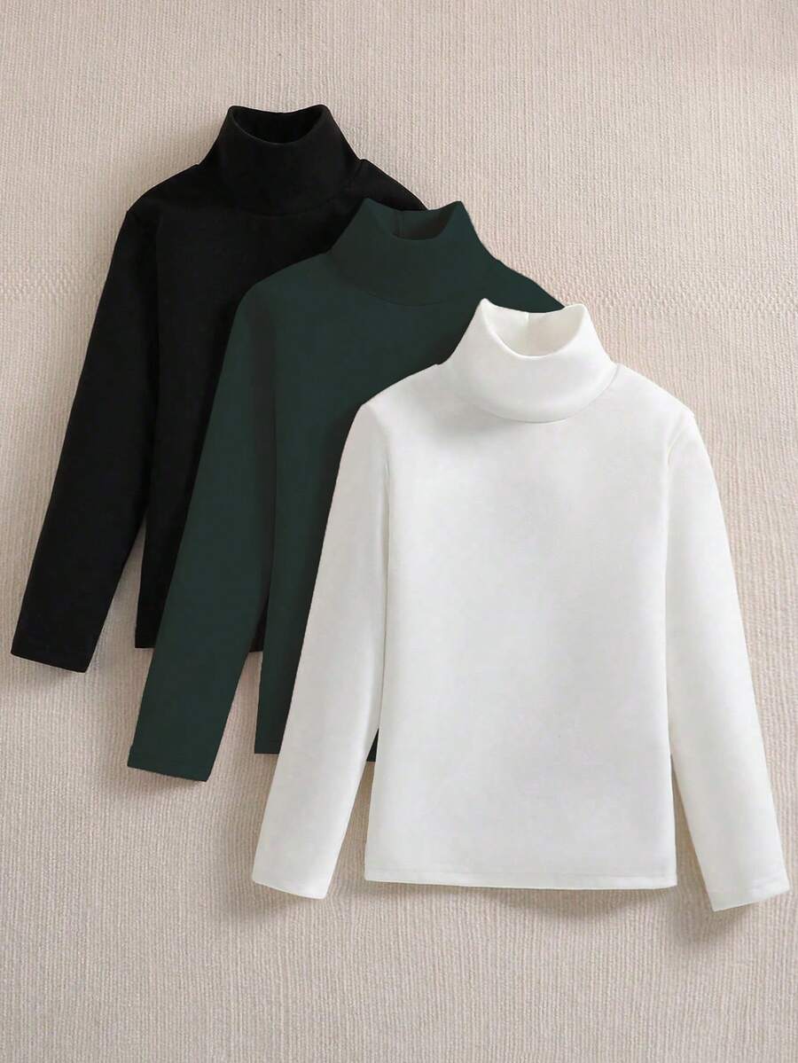 SHEIN Sparklyn 3件套 少女休闲猫咪印花高领长袖保暖T恤 - 彩色 - 查看 1