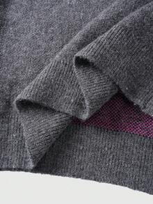 ROMWE MEN 男士任务十字图案圆领长袖提花针织毛衣 - 深灰色 - 查看 5