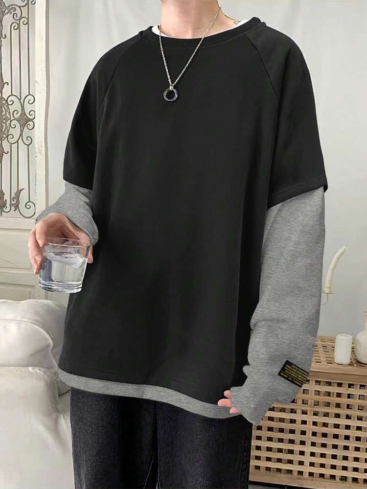 Claim Dot Moletom Masculino Folgado com Remendo de Letra e Manga Raglan 2 em 1 - Multicolorido - Visão 3