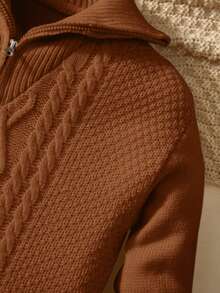 男童休闲翻领半拉链长袖针织毛衣 - 棕色 - 查看 5