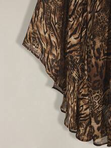 SHEIN ICON 大码女式豹纹混色宽松迷你连衣裙 - 棕色 - 查看 6