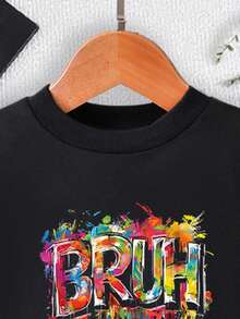 2pcs/Set Infant Baby Boy Cute Graffiti Style Graphic Print Long Sleeve Crew Neck Sweatshirt And Pants Set, Suitable For Autumn/Winter, Baby Boy Sportswear Set, Baby Black Tracksuit, Infant Boy Autumn/Winter Clothing, Baby Boy Street Style Outfit, 6M-3T Fall - Black - View 6