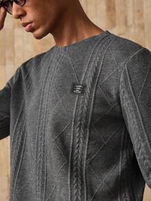 Manfinity NXTstreet 针织休闲圆领百搭日常灰色长袖T恤 - 深灰色 - 查看 2