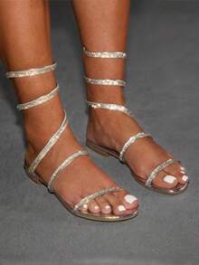 CUCCOO SZL 女士镶钻平底凉鞋，夏季时尚 - 銀色 - 查看 3