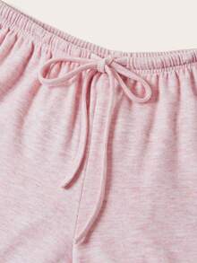 SHEIN EZwear Quần ống rộng rộng rãi, thoải mái, có dây rút ở eo dành cho nữ 2 màu - Hồng - Xem 3