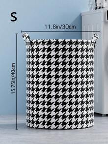 1pc Large Capacity Laundry Basket For Dirty Laundry Storage, Houndstooth Pattern Decorations Decor - Black and White - View 5