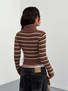 StreetHx Maglione a collo alto a righe Dulcita, maglione casual invernale da donna - Castano - Visualizzare 3