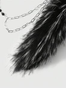 ROMWE Goth 1 pieza Elegante Y2K Estilo Punk Gótico Hecho a mano Cuentas Plata CCB Negro Resina Hueca Doble Capa Cadena Negro y Blanco Degradado Peludo Cola de Lobo/Zorro Dibujos Animados Cola Cadena de Pantalón, Cadena de Cintura, Encanto de Bolso, Adecuado para Mujeres, Uso Diario, Regalo de Vacaciones - Negro - Ver 7
