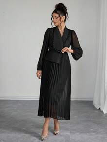 Rafferiza Women's Elegant Pleated Long Sleeve Dress - Black - View 4