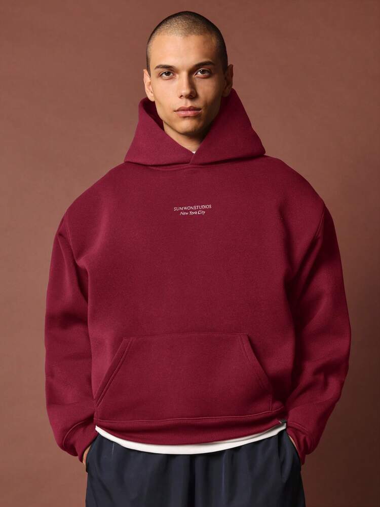 Embossed Pullover Hoodie With Centre Pocket