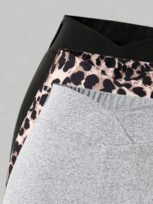 SHEIN ChillGRL 3 件套女童豹纹简约黑色紧身喇叭裤，适合春夏秋季的百搭休闲装 - 彩色 - 查看 4