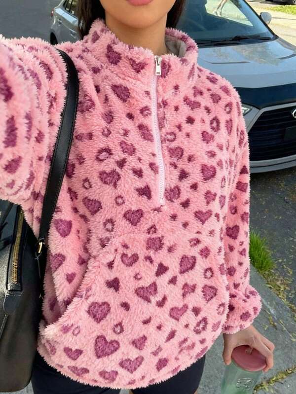 Lässige, weite Teenager Mädchen Sweatshirts mit Halbreißverschluss und Langarm