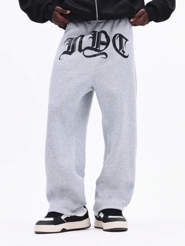 Gothic Letter Print Fleece Sweatpants