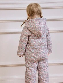 Souflis Souflis 法式复古2025秋冬新款甜美碎花长袖加厚保暖内衬连帽连体裤，适合外出聚会等场合 - 淺粉色 - 查看 2