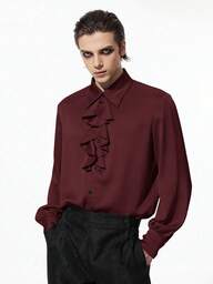 Men's Gothic Dark Style Elegant Jabot Collar Loose Shirt, Solid Color, Spring/Autumn