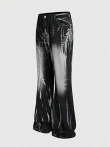 ROMWE MEN Grunge Punk Men's Casual Punk Street Style Printed Pocket Denim Jeans - Black - View 3