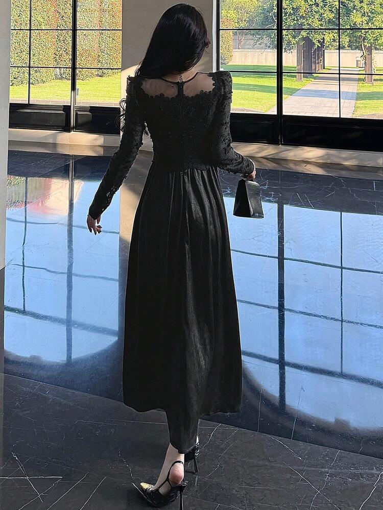 Women's Elegant Party Applique Patchwork Dress Maxi Dress