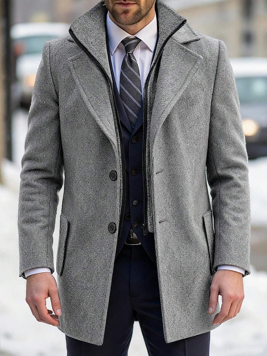 Manfinity Mode 男士休闲羊毛混纺双排扣长袖大衣，秋冬男士灰色大衣，经典灰色，尽显绅士风范，适合日常休闲、周末旅行、户外活动、探险旅行、轻松的工作环境或半正式场合，也是送给男友/丈夫、周年纪念/生日、派对、圣诞节、新年、婚礼等场合的理想礼物。 - 淺灰色 - 查看 1