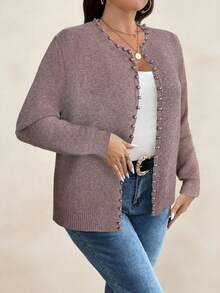 SHEIN Clasi Große Größen Lässig Perlen Verzierung Strickjacke, Herbst/Winter