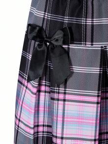 SHEIN ChillGRL 带蝴蝶结装饰的 Tween 女孩粉色格子迷你裙