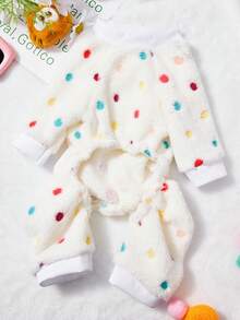 PETSIN 一件白色波点印花宠物连体衣，秋冬季法兰绒材质，保暖舒适，宠物保暖服