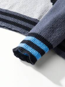Manfinity Hypemode Men's Casual Colorblock Shark Pattern Knit Sweater, Autumn/Winter Sweater Graphic Blue Sweater - Grey - View 5
