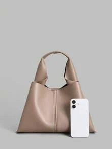 Ontre Túi xách nữ bằng da PU màu trơn, thời trang hàng ngày. - Nâu đậm - Xem 3