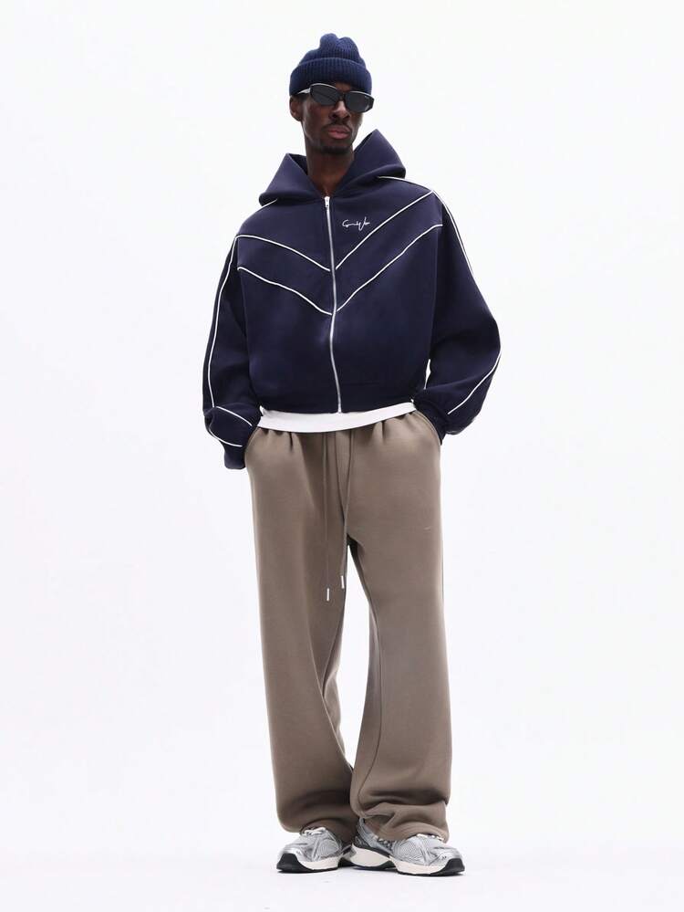 Felpa con cappuccio e zip intera con profili bianchi