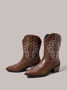 Styleloop Women's Mid-Calf Boots, Suitable For Holiday, BOHO, Retro American, Bohemian, Western Style, Music Festival, Party, Christmas, Halloween - Brown - View 4