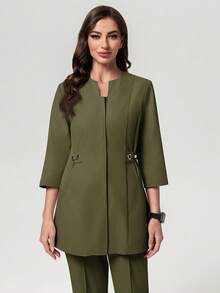 Scrubzie Bộ 2 áo sơ mi dài tay và quần dài cho nữ/Đồng phục y tá - xanh quân đội - Xem 4