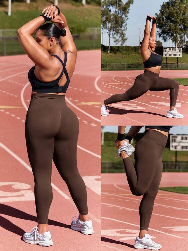 24" Plus Size Seamless Ready Set Go Tummy Control Scrunch Butt High-Waist Leggings Medium Impact Running Jogging Training Gym Workout