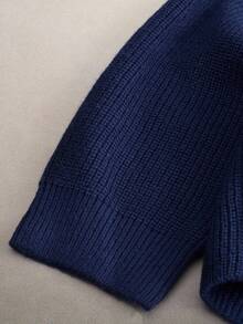 AXEPEAK 男士时尚宽松刺绣圆领长袖毛衣，秋冬 - 藏蓝色 - 查看 5