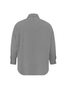 Resyla Plus Size Solid Color Long Sleeve Casual Shirt, Autumn - Grey - View 2