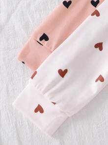 Newborn Baby Pajamas-3 Piece Pajama Set Heart Print Ruffle Kimono Long Sleeve Bodysuit And Pants Set With Headband Pink White Round Neck Long Sleeve Optional Dress Four Seasons Holiday 2026 New Year Gentle Breathable Cozy Gift Essentials - Multicolor - View 6