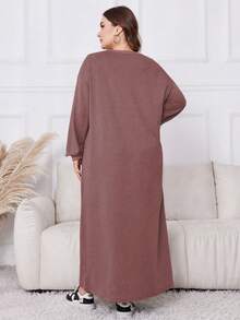 Lacomfia Váy nỉ dài in họa tiết bướm cỡ lớn, thu/đông - Hồng - Xem 2