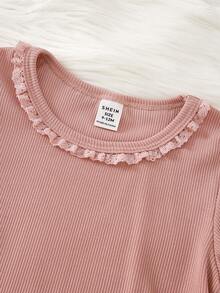 Baby Girls Pajamas-Pajama Set Crew Neck Long Sleeve Top And Pants White Dot Print Pink Ruffle Collar Pink Floral Print Four Season 2026 New Year Essential Baby Girls Clothes - Multicolor - View 4