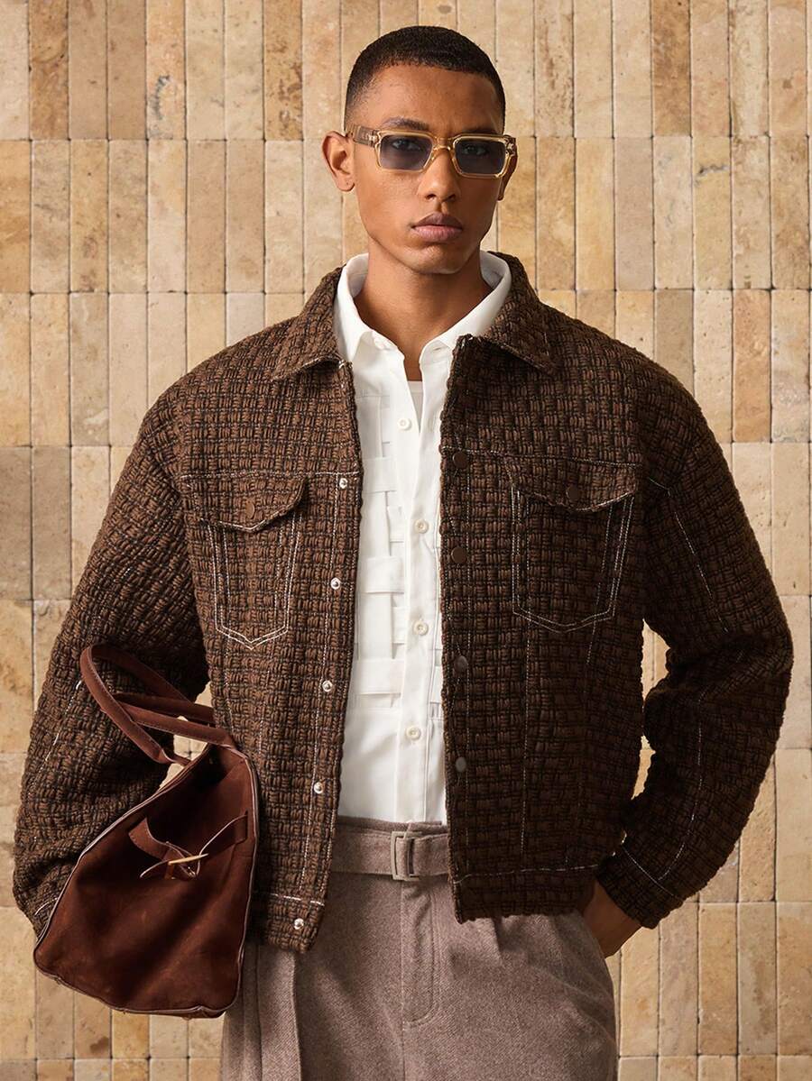 Business Casual AKNOTIC 秋冬时尚外套，保暖舒适，适合圣诞派对、复古时尚假日穿着，男友必备单品 - 鏽棕色 - 查看 1
