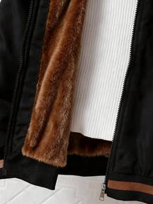 Sparklyn 1件少女时尚字母刺绣保暖内衬卫衣，适合日常穿着、旅行、上学、运动、秋冬返校季 - 棕色 - 查看 7