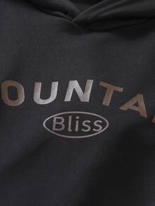 Genkimix Kids 女孩活力字母印花长袖连帽衫搭配宽松长裙套装，寓意深刻的字母印花，宽松版型，落肩设计，适合学校、居家、郊游、派对、生日、运动等各种场合。 - 黑色 - 查看 3