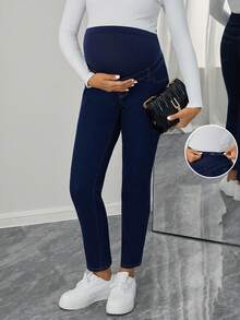 Momance Maternity Casual Versatile Commuting Slim Fit Jeans - Dark Wash - View 1