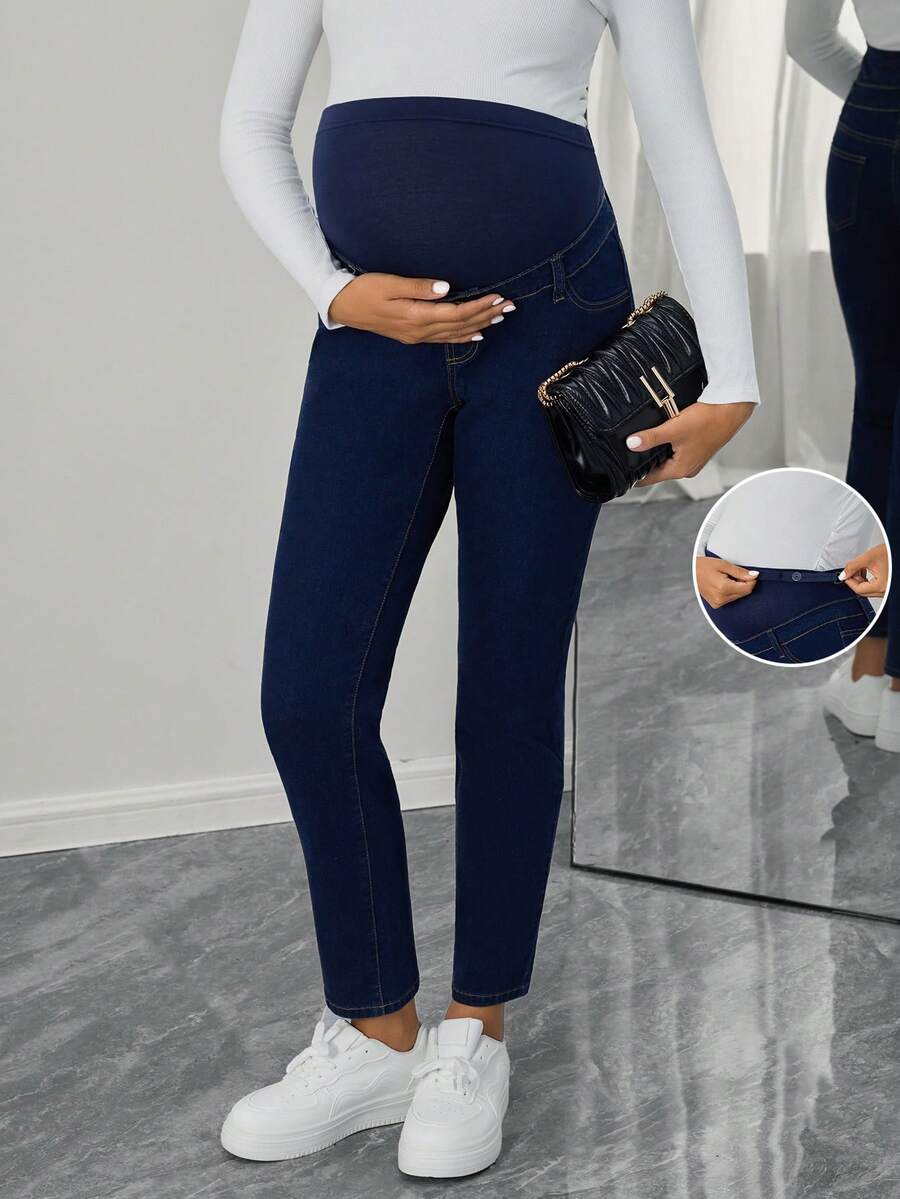 Momance Maternity Casual Versatile Commuting Slim Fit Jeans - Dark Wash - View 1