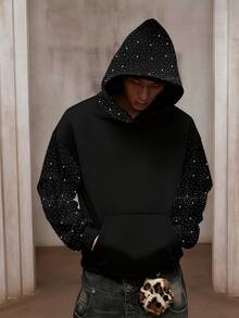 Bolty Rhinestone Sweatshirt Boy, Black Graphic Sweatshirts, Goth Sweatshirt Boy, Graphic Rhinestone Sweatshirt, Statue Of Liberty Sweatshirt, ' Choice Collection, Everyday Basic, Happy, Pastel Colors, Bikercore, Family Trip, Happy Days, I Love Mommy, I Love Daddy, Lovely Home, Cool, Streetstyle, Tween Boy Casual Minimalist Cartoon Pattern Loose Fit Long Sleeve Thick Sweatshirt, Suitable For Autumn/Winter - Black - View 5