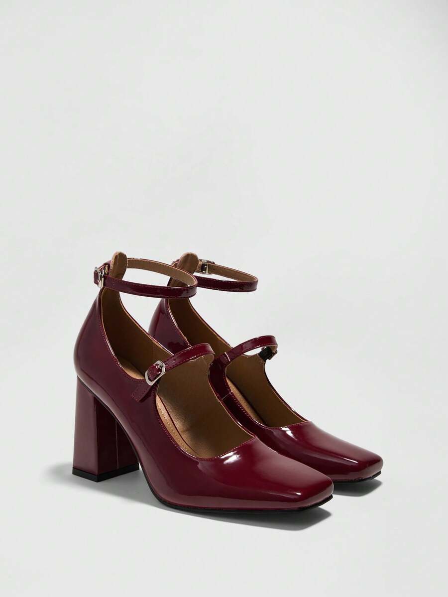 CUCCOO SZL Women's Elegant Pointed Toe Thick High Heel Pumps, Suitable For Commuting For Christmas - Burgundy - View 1