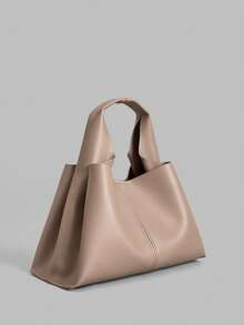 Ontre Túi xách nữ bằng da PU màu trơn, thời trang hàng ngày. - Nâu đậm - Xem 2