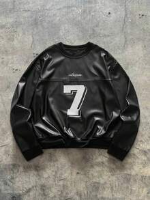 AXEPEAK Men's Round Neck Long Sleeve Fashion 7 Pattern Versatile Street Pullover Pullover Sweatshirt - Black - View 1