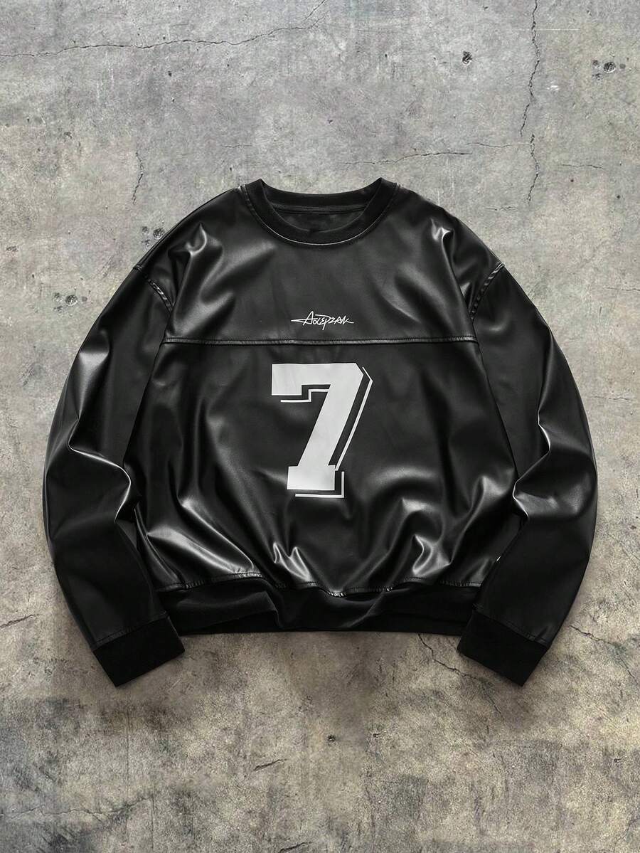 AXEPEAK Men's Round Neck Long Sleeve Fashion 7 Pattern Versatile Street Pullover Pullover Sweatshirt - Black - View 1