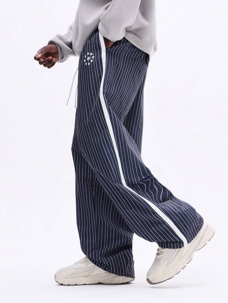 Vertical Pinstripe Wide Leg Pants With Contrast Stripes