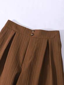 Sparklyn Girls' Textured Vertical Striped Black Loose Button Pants - Rust Brown - View 4