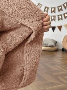 SHEIN Young Girl Casual Versatile Turndown Collar Thermal Lined Thick Long Sleeve Cardigan In Fall/Winter - Khaki - View 7